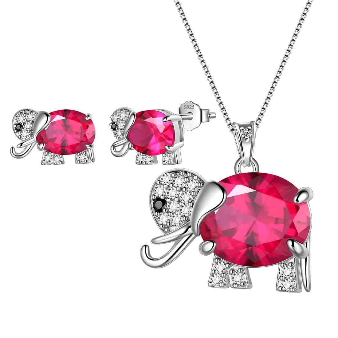 Elephant Necklace Earrings Ring Jewelry July Ruby Birthstone - Rings - Aurora Tears Jewelry