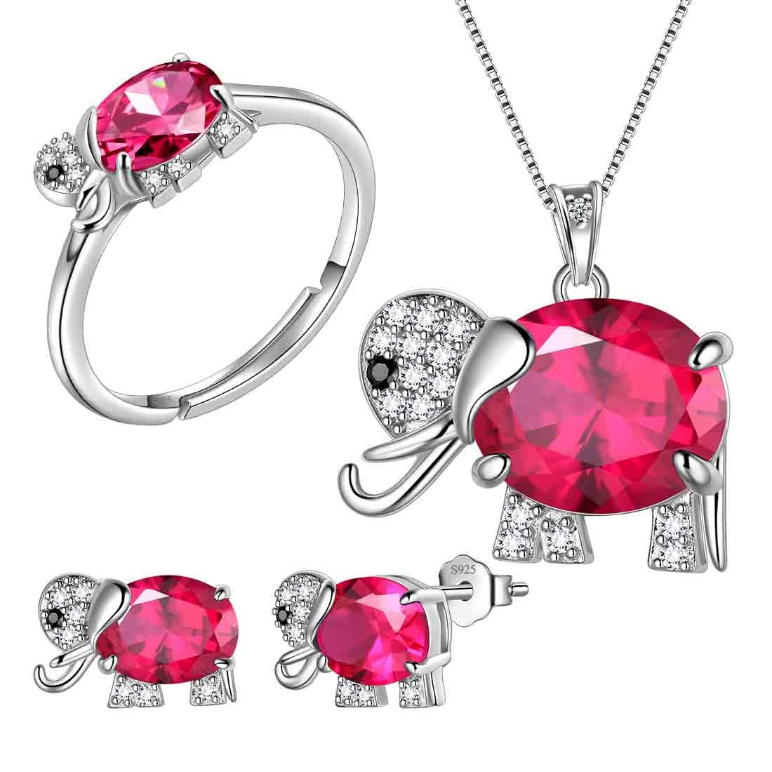 Elephant Necklace Earrings Ring Jewelry July Ruby Birthstone - Rings - Aurora Tears Jewelry