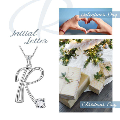 Women Letter R Initial Necklaces Sterling Silver - Necklaces - Aurora Tears Jewelry