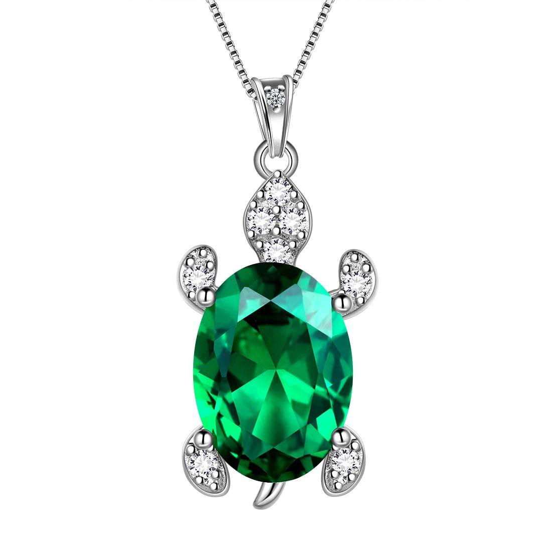 Amazon.com: 14K White Gold Plated in Silver Round Cut Created Emerald  Turtle Pendant Necklace For Women : Clothing, Shoes & Jewelry